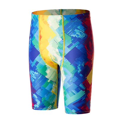 DEVOROPA Boys' Swim Jammers Youth Competitive Swim Team Suit Quick Dry Athletic Swimming Shorts UPF 50+ Medium Abstract F