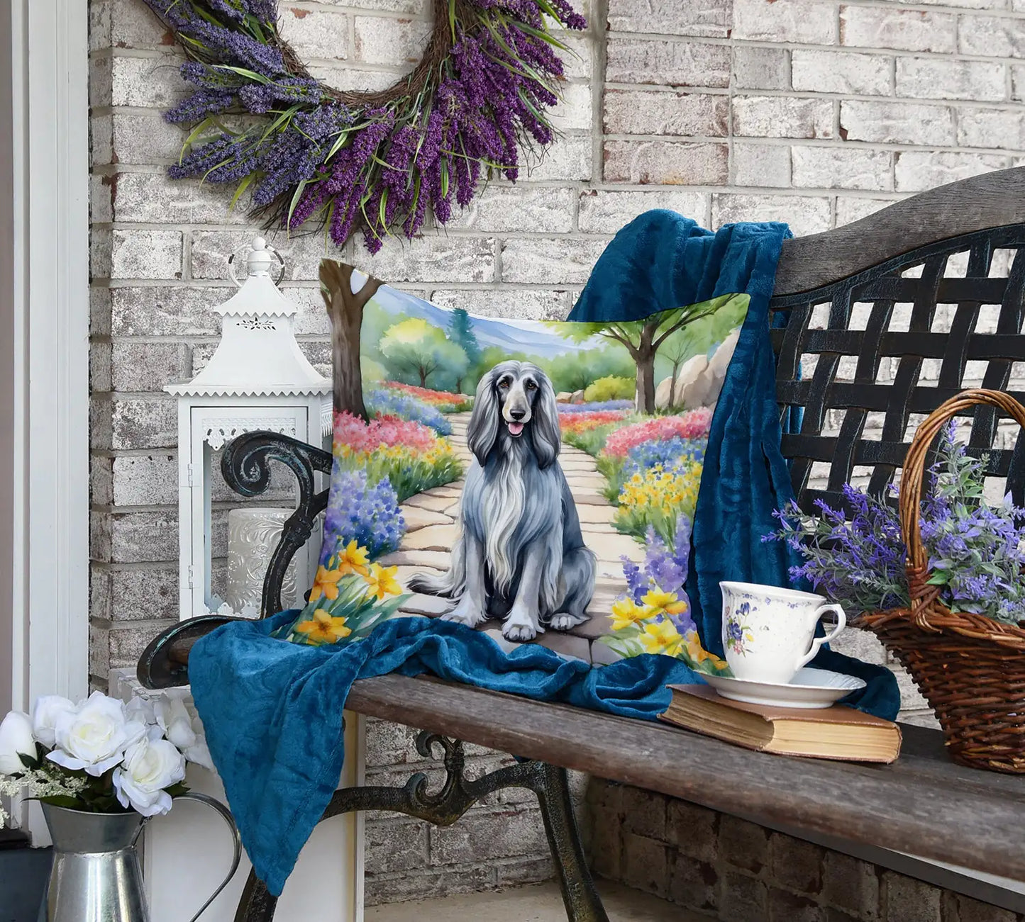 Afghan Hound Spring Garden Throw Pillow