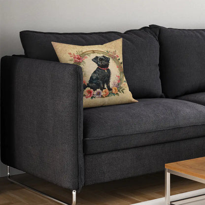 Affenpinscher and Flowers Throw Pillow