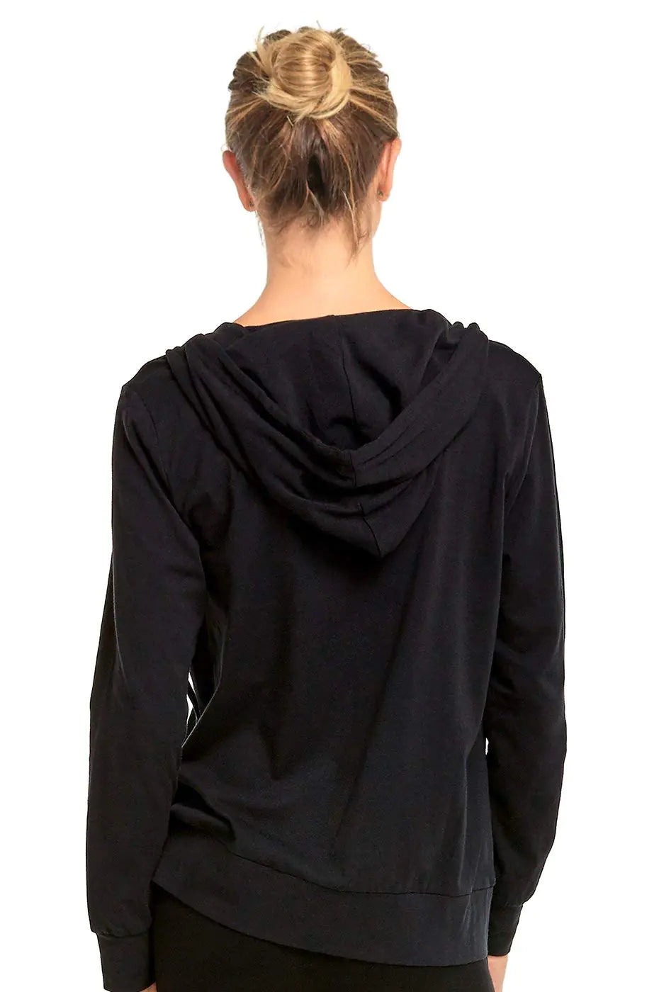 Sofra Women's Thin Cotton Zip Up Hoodie Jacket Large Black