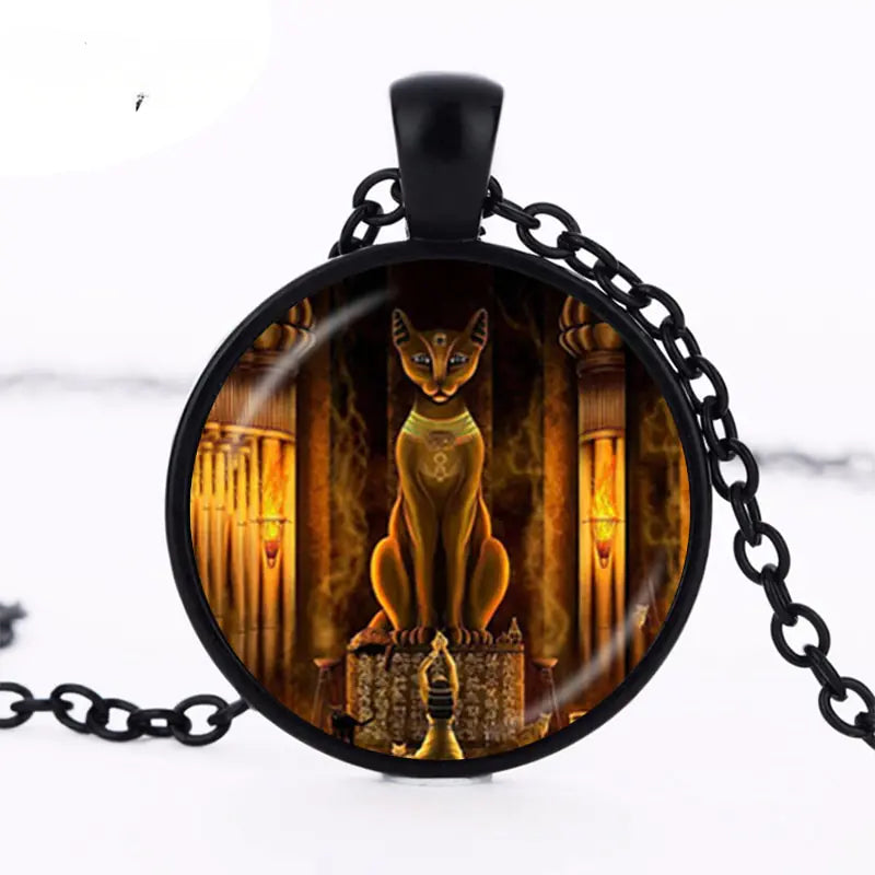 Ancient Egyptian Cat Goddess Glass Necklace