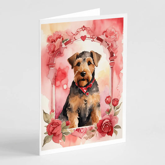 Airedale Terrier Valentine Roses Greeting Cards Pack of 8