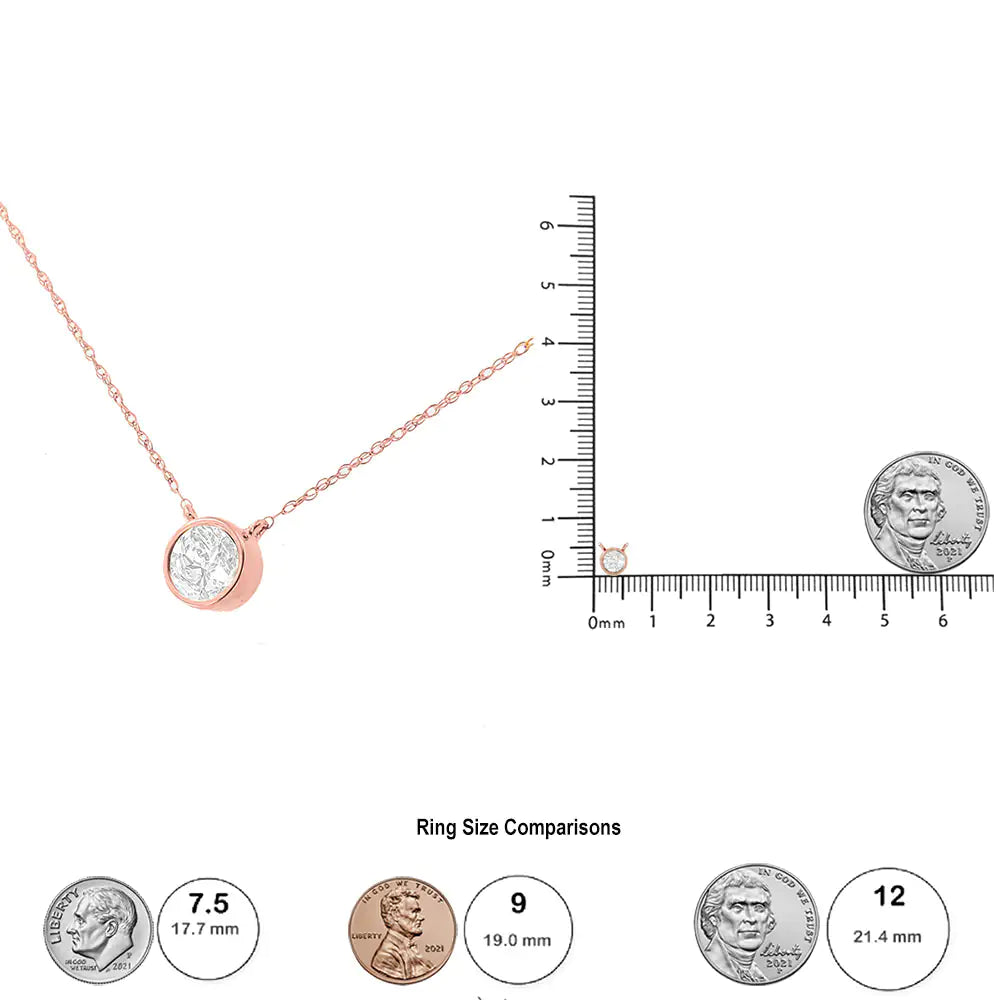 Colar com Pingente Solitário de Diamante Montado em Bisel de Ouro 10K Certificado pela AGS, Ajustável de 16 a 18 polegadas (Cor H-I, Clareza SI1-SI2)