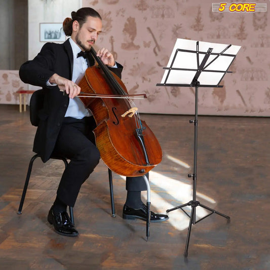 Suporte de Música 5Core Para Partituras Portátil Tripé Ajustável Dobrável com Luz Suporte para Notas PRETO