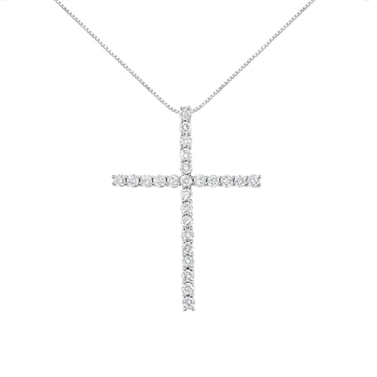 Pingente de Cruz de Diamante 2.0 Cttw em Prata de Lei .925 com Corrente Caixa (Cor I-J, Clareza I1-I2) - 18"