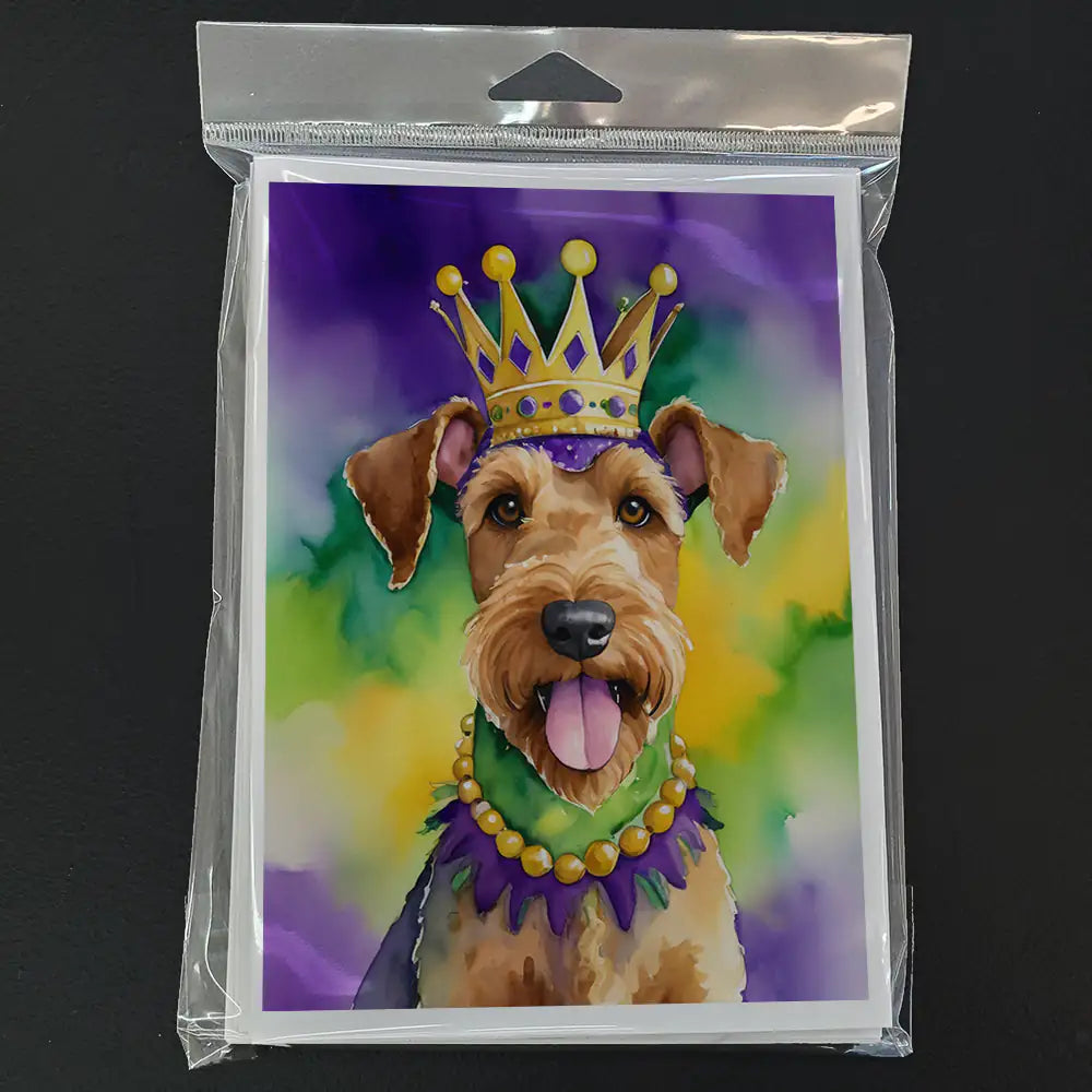 Airedale Terrier King of Mardi Gras Greeting Cards Pack of 8