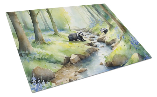 Woodland Spring Badgers Glass Cutting Board