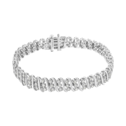 Bracelet Double Rangée en Argent Sterling et Diamants 2 cttw (I-J, I2-I3)