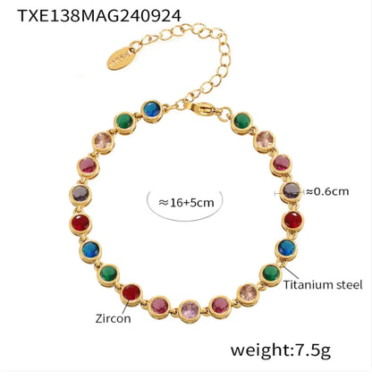 Titanium Steel Zircon Color Mix Bracelet & Necklace Set