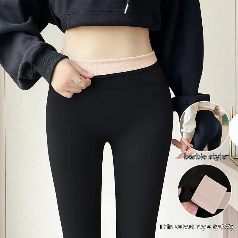 Fleece-lined Thick High Waist Hip Lift Leggings For Women