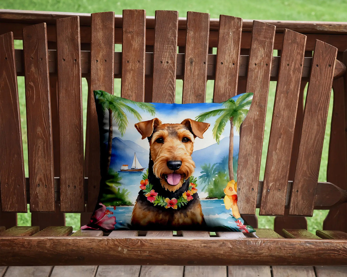 Airedale Terrier Luau Throw Pillow