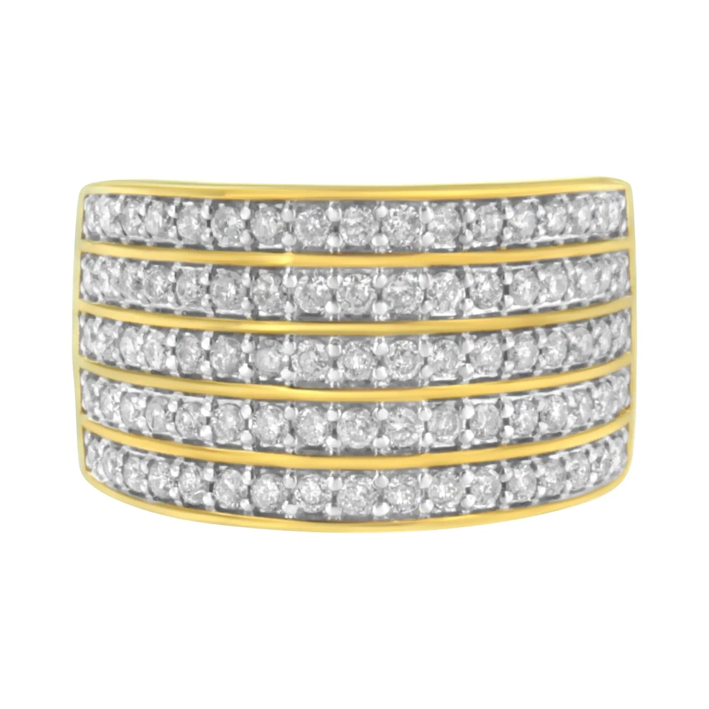 Bague multi-rangées en argent sterling .925 plaqué or jaune 14K avec diamants (1 1/10 Cttw, couleur J-K, clarté I1-I2)