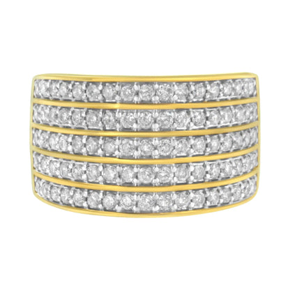 Bague multi-rangées en argent sterling .925 plaqué or jaune 14K avec diamants (1 1/10 Cttw, couleur J-K, clarté I1-I2)