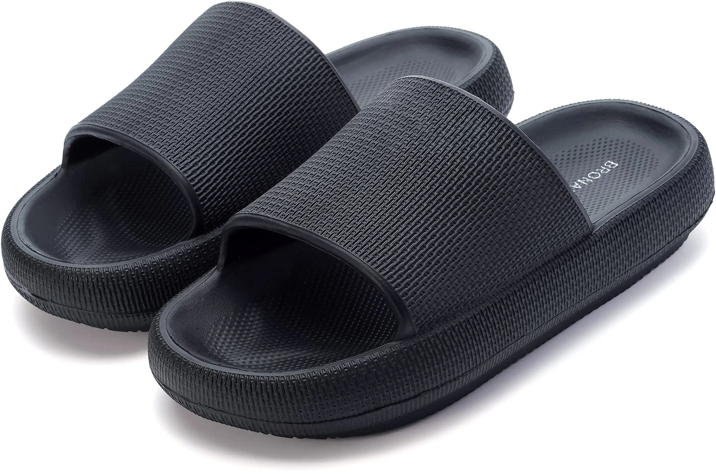 BRONAX Pillow Slippers for Women and Men | House Slides Shower Sandals | Cushioned Thick Sole 10.5-11.5 Women/9-10 Men Black