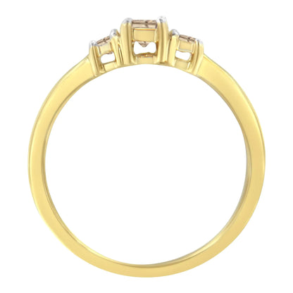 Bague Bande à 3 Pierres en Or Jaune 10K avec Diamants Princesse 1/4 carat (couleur L-M, clarté I1-I2)