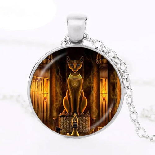 Ancient Egyptian Cat Goddess Glass Necklace