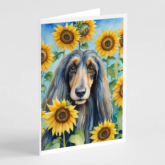 Afghan Hound in Sunflowers Greeting Cards Pack of 8