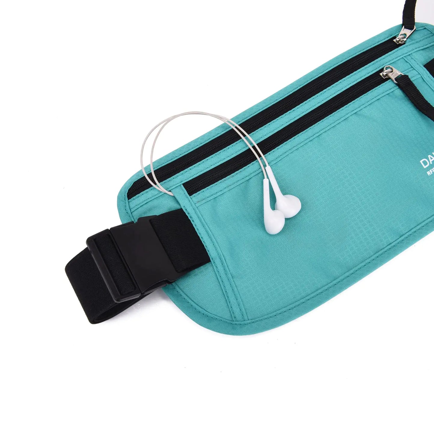 RFID Blocking Money Belt for Men Women, Slim Fanny Pack for Travel，Running,Conceal Waist Wallet for Passport Holder,Phone,Cash(Black Mint Green) Black Mint Green Rfid Blocking & Belt Wide:1.45Inch