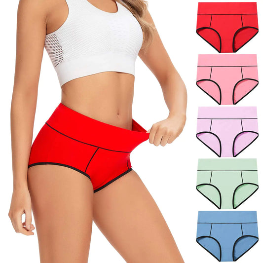 POKARLA Womens Cotton Underwear High Waist Full Coverage Briefs Soft Breathable Postpartum Panties Stretch Underpants X-Large Multicolored-03-5pack