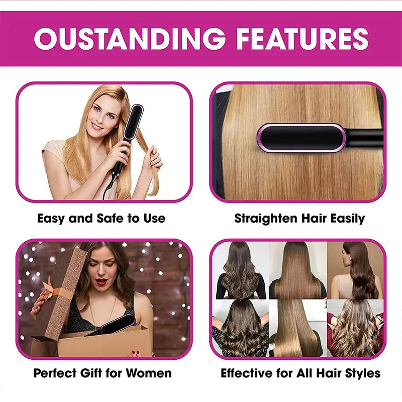 Professional Electric Hair Straightening Brush With LCD Display