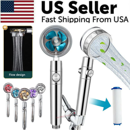 High Pressure Shower Head Adjustable 360° Rotation Turbine Water Saving Shower