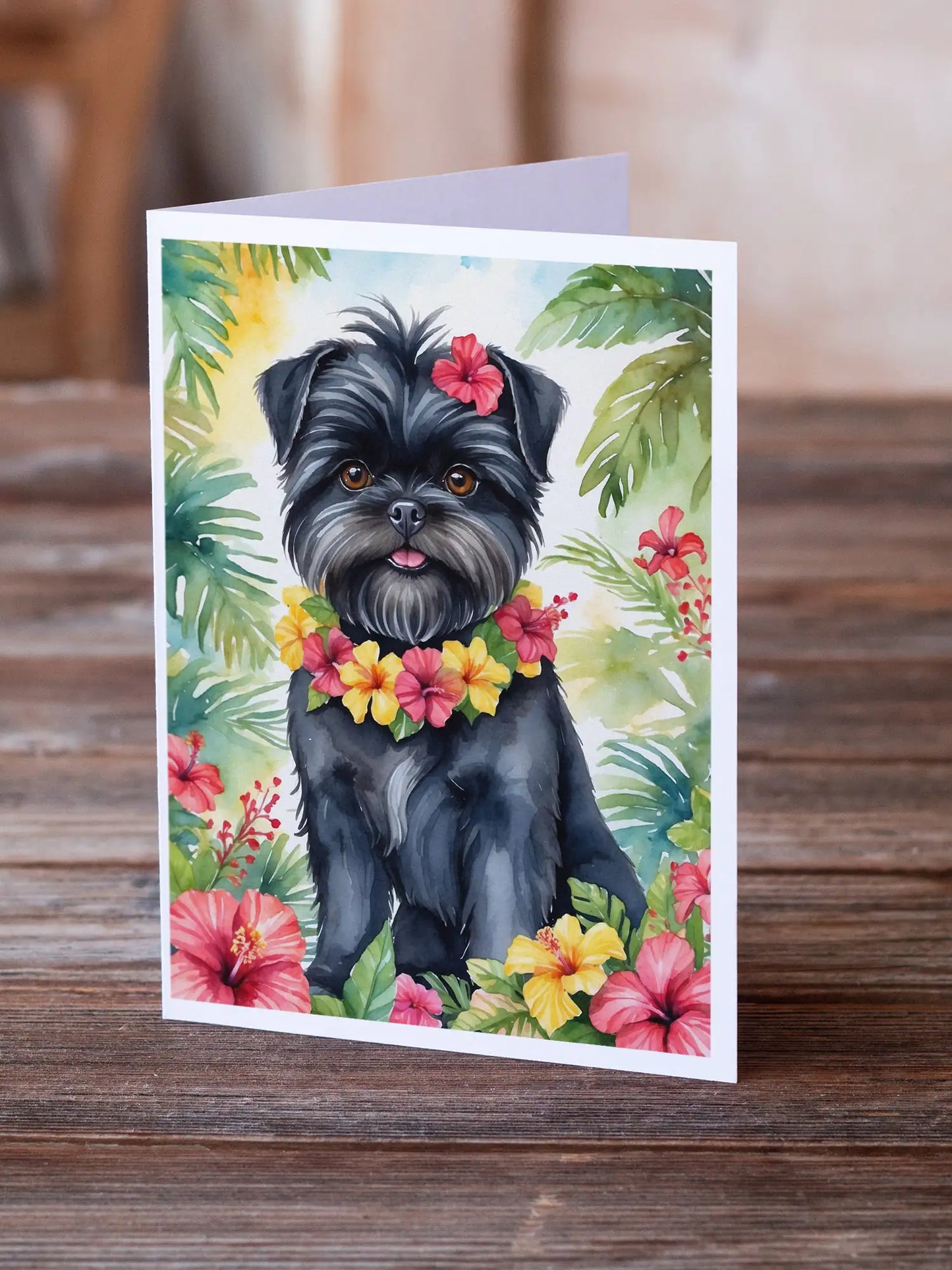 Affenpinscher Luau Greeting Cards Pack of 8