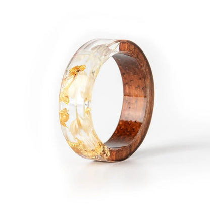 Resin Flowers Ring - Wood Design