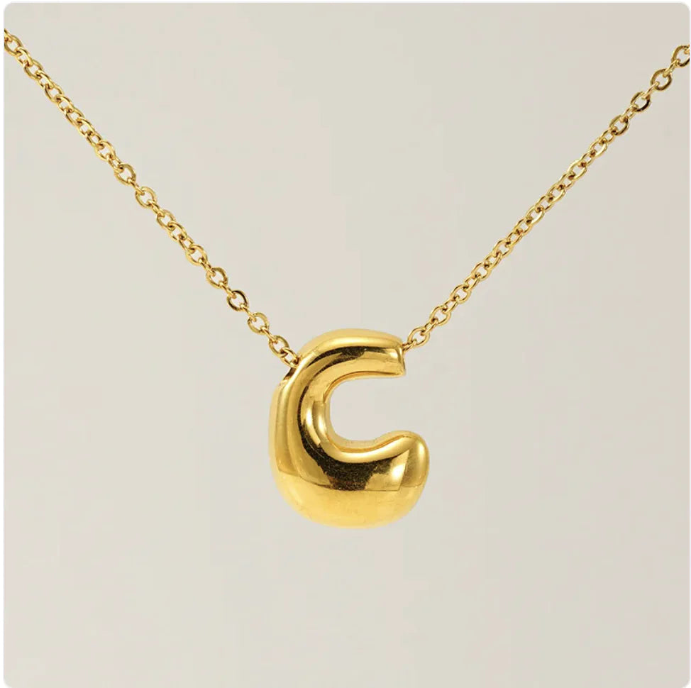 Women's Glossy Bubble Letter Pendant Necklace