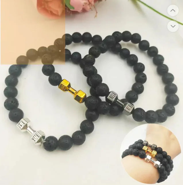 Men's Barbell & Lava Rock Dumbbell Bracelet