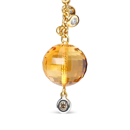 18K Yellow Gold 2/3 Cttw Round Bezel Diamond and 25mm Ball Shaped Yellow Citrine Gemstone Dangle Stud Earring (Brown and G-H Color, SI1-SI2 Clarity)