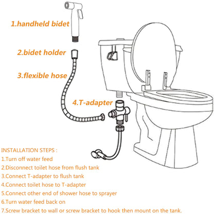 Toilet Shattaf Adapter Hose Bidet Spray Stainless Steel Handheld Shower Head US