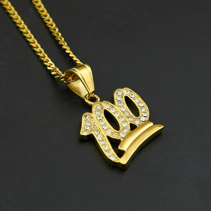 Gold Emoji 100 Logo Pendant Necklace