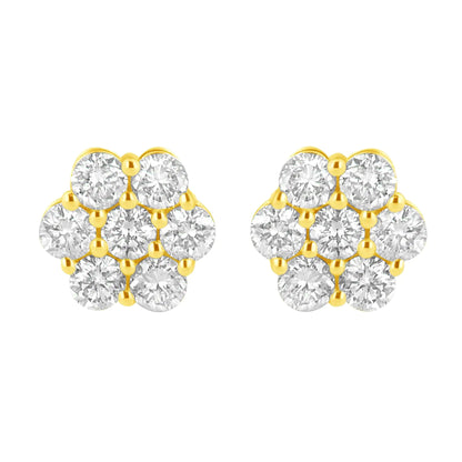 14K Yellow Gold 1.0 Cttw Diamond Flower Earring (J-K Color, I1-I2 Clarity)