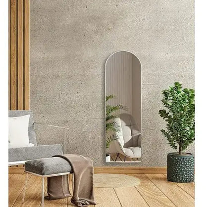 Silver 65x22 Inch Metal Arched Stand Full-length Mirror