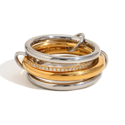 Firelags diamantring i rustfritt stål 18K gullbelagt i midten - Stainless Steel 18K Gold Plating Four-Layer Middle Diamond Ring