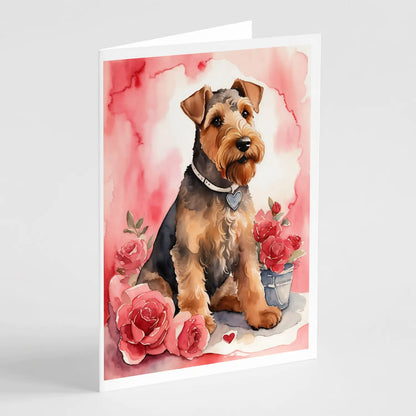 Airedale Terrier Valentine Roses Greeting Cards Pack of 8