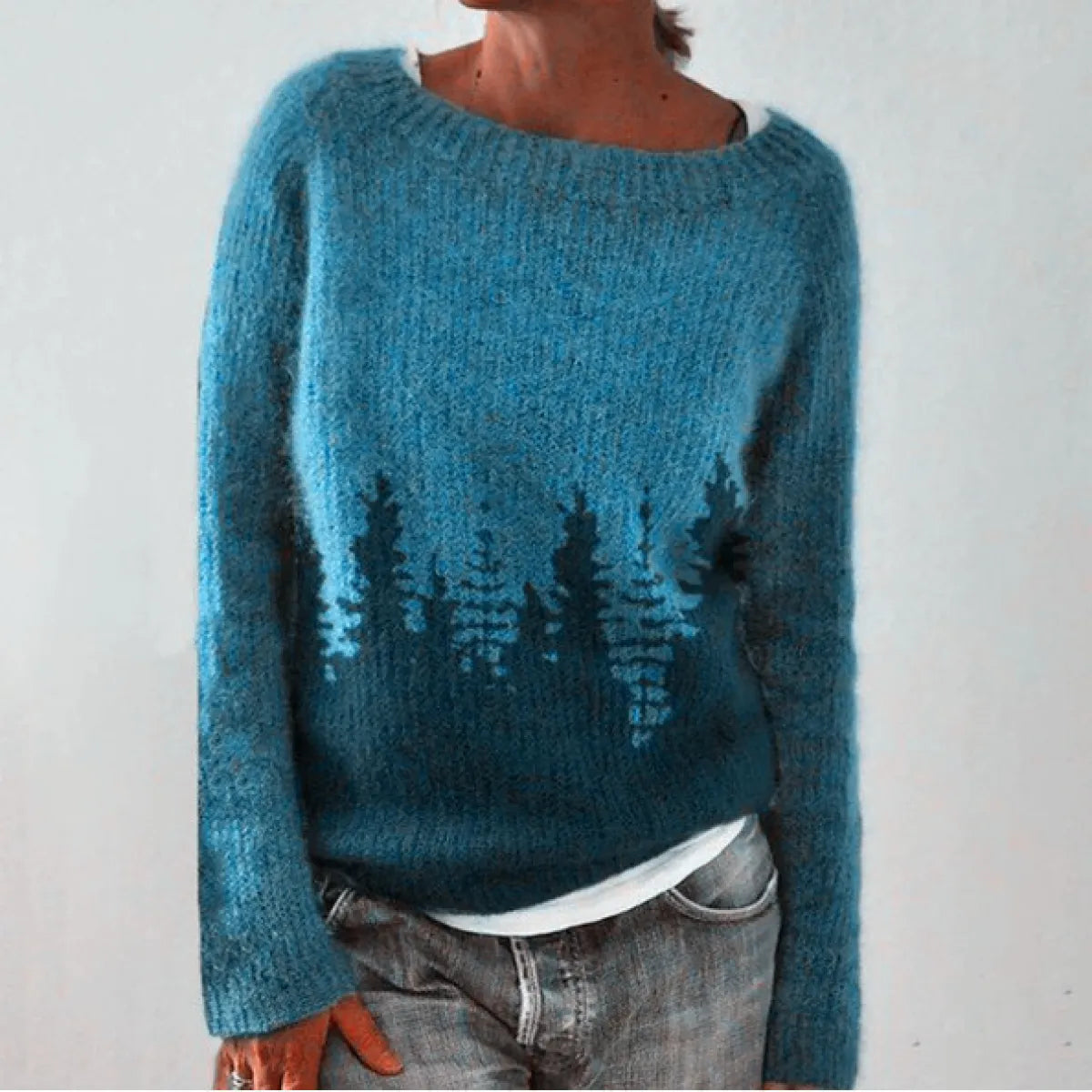 Women's Multicolor Round Neck Loose Knit Sweater