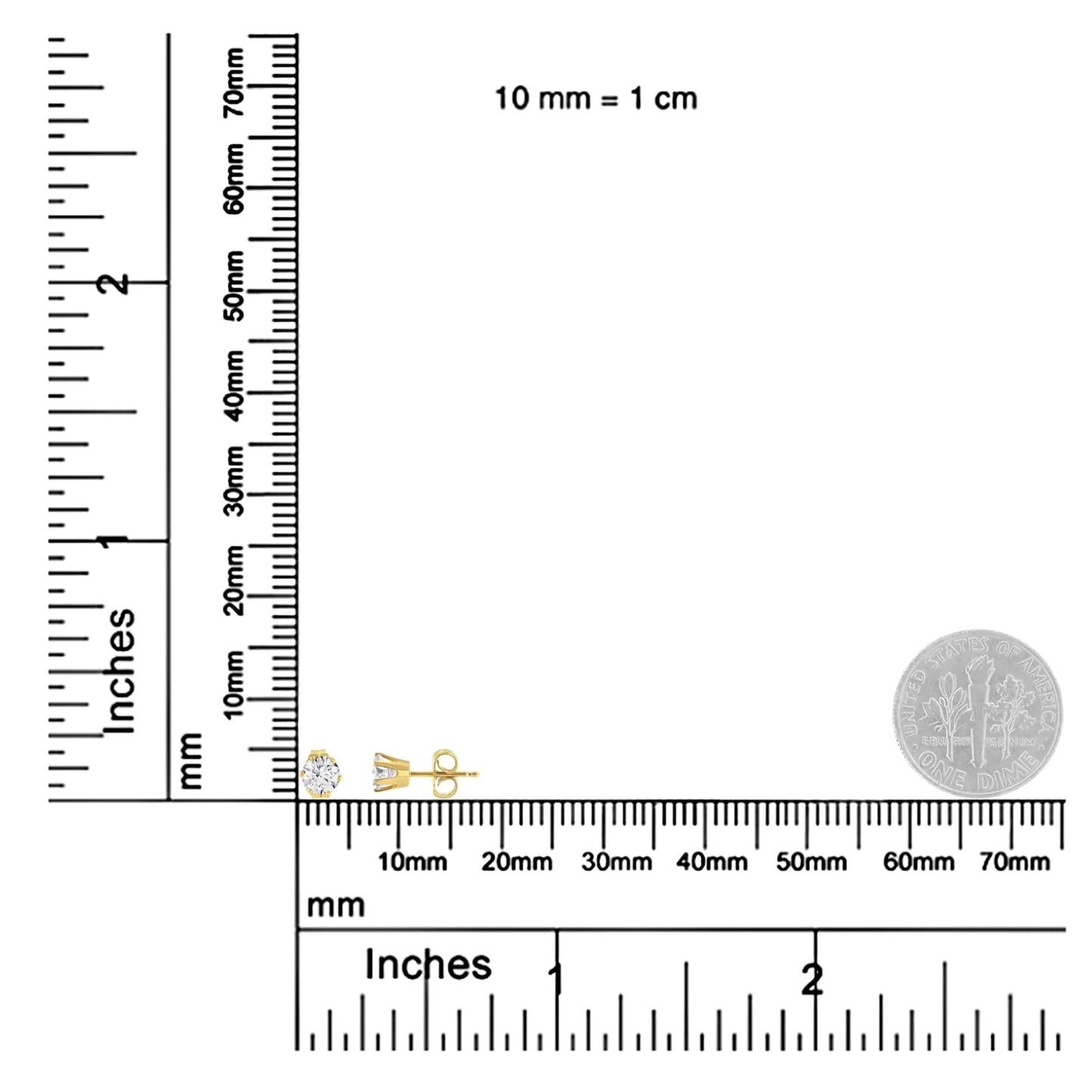 Brinco Solitário em Ouro Amarelo 14K com Diamante de 6 Garras (3/8 cttw, Cor I-J, Clareza I2-I3)