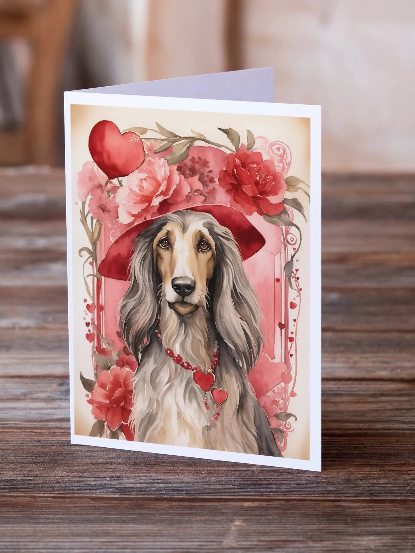 Afghan Hound Valentine Roses Greeting Cards Pack of 8