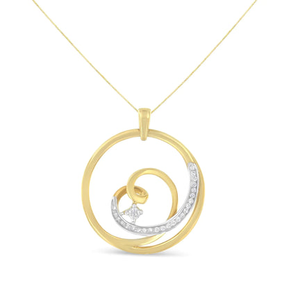 Espira 10K Yellow Gold 1/6 cttw Diamond Heart Circle Pendant Necklace (I-J, I1-I2)