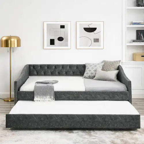 The Full-size Sofa Bed Features A Double-sized Upholstered Tufted Sofa Bed On Wheels Unavailable Platforms- Temu