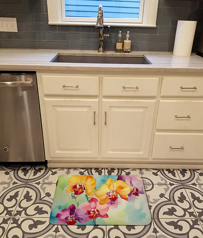 Orchids in Watercolor Memory Foam Kitchen Mat