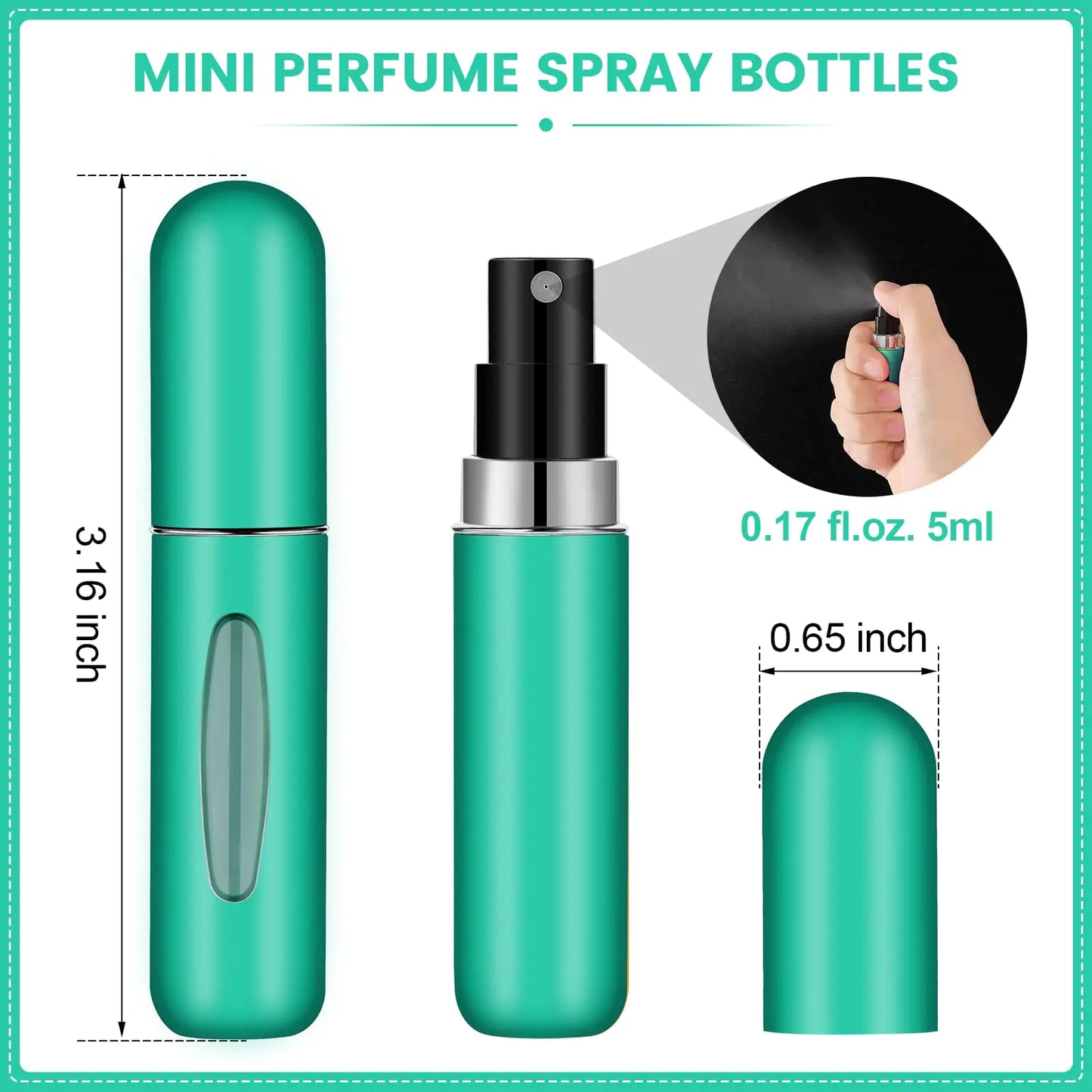 Perfume Travel Refillable Mini Spray Bottles Atomizer Travel Perfume Bottle Refillable Empty Cologne Travel Essentials for Women Mens Accessories 6 Pack 5ml/0.2oz (Green) 6 Green