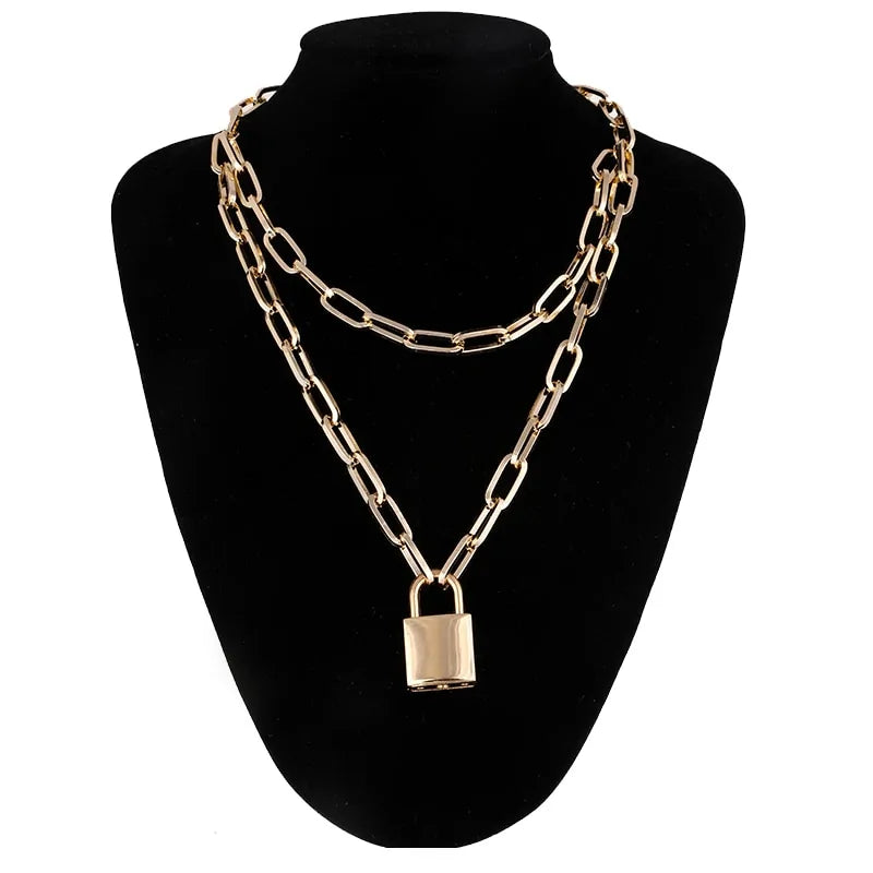 Double Layer Lock Chain Necklace