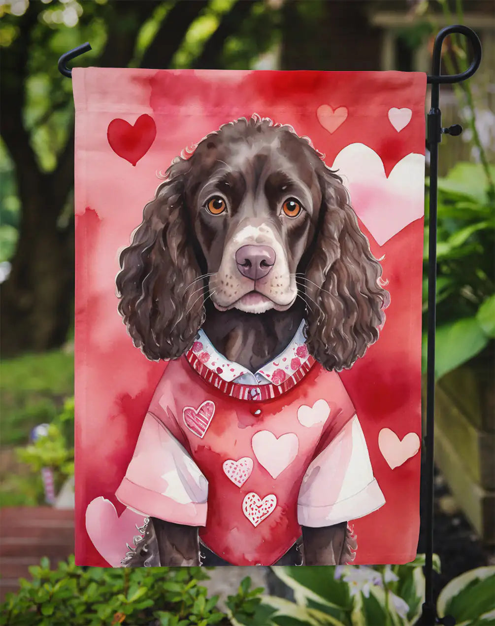 American Water Spaniel My Valentine Garden Flag