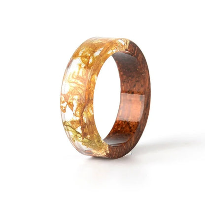 Resin Flowers Ring - Wood Design