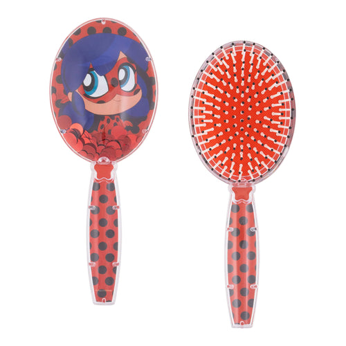 Miraculous Hair Brush with Magical Sparkling Stars Ladybug Confetti Hair Brush - Kids Hair Brush Ages 3+ Red