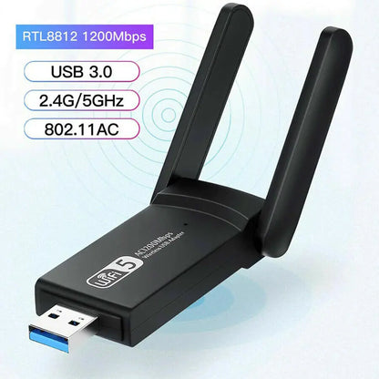 1200Mbps Long Range AC1200 Dual Band 5GHz Wireless USB 3.0 WiFi Adapter Antennas