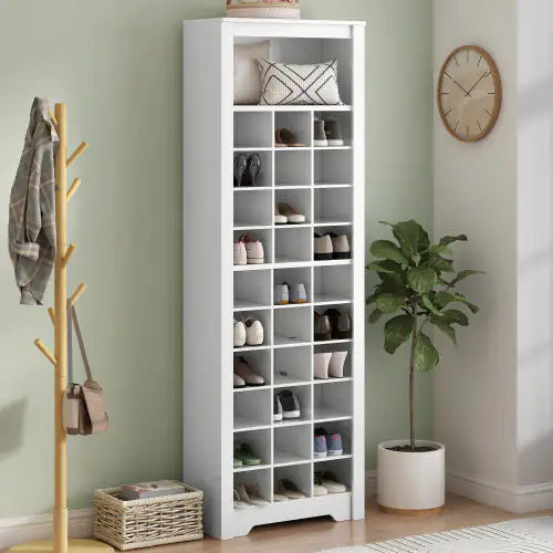 Stylish Design 30 Shoe Cabinet Console, Modern Shoe Cabinet, Multiple Storage Capacity, Self-standing High Cabinet, Suitable For Hallway, Bedroom, White