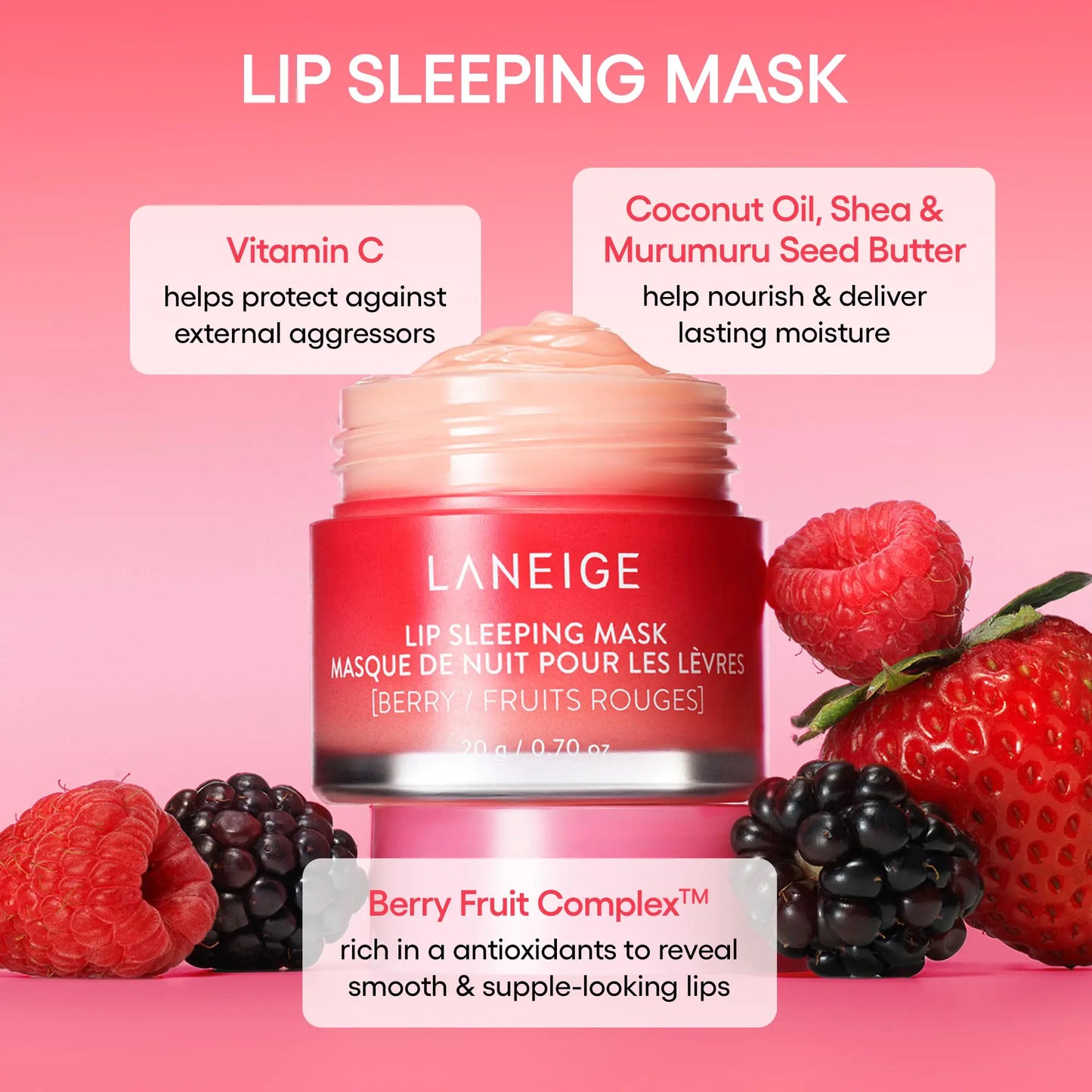 LANEIGE Lip Sleeping Mask: Nourish, Hydrate, Vitamin C, Murumuru & Shea Butter, Antioxidants, Flaky, Dry Lips Candy Cane Swirl